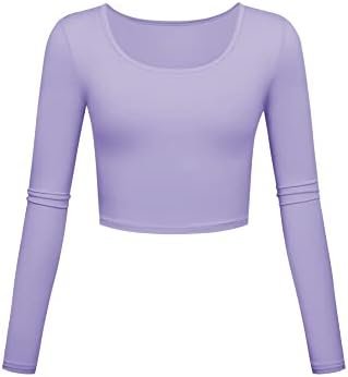 Long Sleeve Crop Tops for Women Workout Basic Clothes for Teen Ladies Fitted Slim Scoop Neck Cute Yoga Shirts